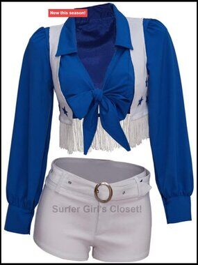 Women's Sexy Cheerleader Costume Two Piece Set with Top, Vest, Shorts, Belt